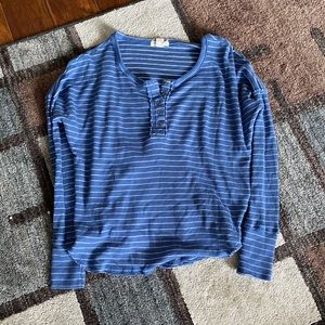 Billabong Blue and White Striped Henley Top